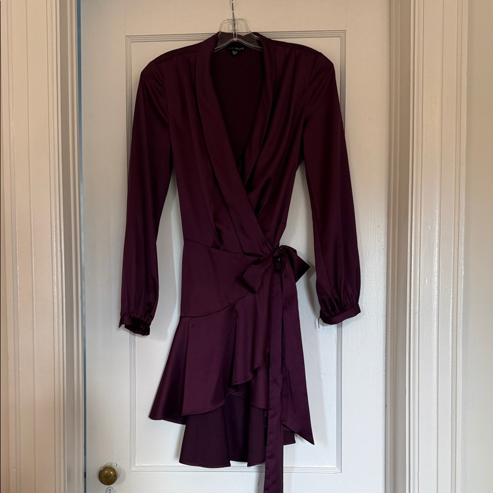 Lucy Paris Elegant Purple Plum Silky Wrap Mini Dress